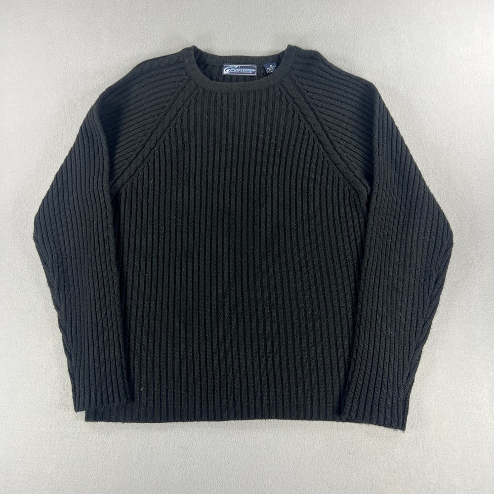 Vintage Y2K Point Zero Black Long Sleeve Ribbed Knit Raglan Pullover Mens Size M